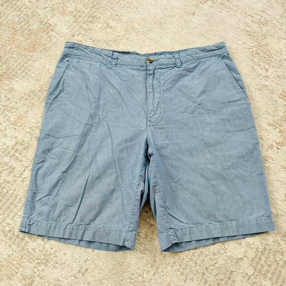 WALLIN & BROS SHORTS MEN’S 36 BLUE CHINO PREPPY CLUB RESORT CHAMBRAY FLAT FRONT - Picture 1 of 7